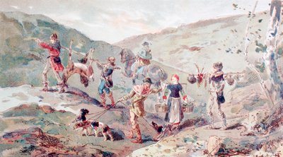 Jagdgesellschaft des 13. Jahrhunderts mit Trägern von Armand Jean Heins