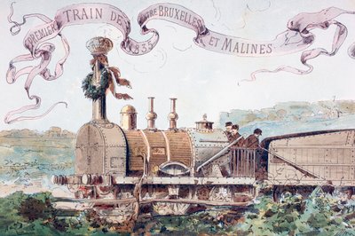 Bild zur Feier des ersten Zuges von Brüssel nach Mecheln im Jahr 1835, 1886 von Armand Jean Heins