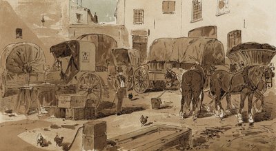 Königliche niederländische Postkutsche, Cabriolet, Weinfasswagen und Kohlenwagen, 19. Jahrhundert von Armand Jean Heins