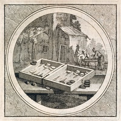 Backgammon-Set und Spieler aus Stichtelyke Zinnebeelde von Arnold Houbraken