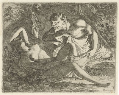 Schlafende Nymphe von einem Satyr beobachtet von Arnold Houbraken