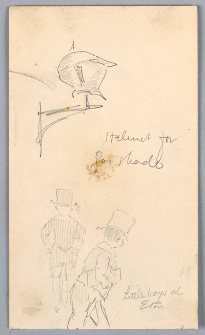 Skizze eines Helms und Männer in Eton von Arnold William Brunner