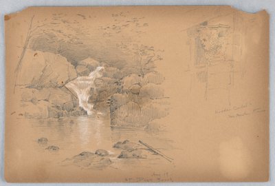 Zwei Skizzen, Kragstein und Wasserfall von Arnold William Brunner