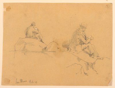 Zwei Skizzen eines sitzenden Mannes auf Felsen in San Remo von Arnold William Brunner