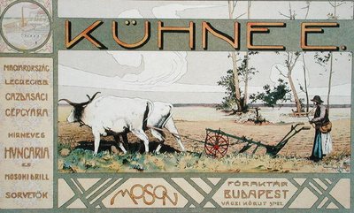 Werbung für landwirtschaftliche Maschinen von E. Kuehne aus Budapest von Arpad Basch