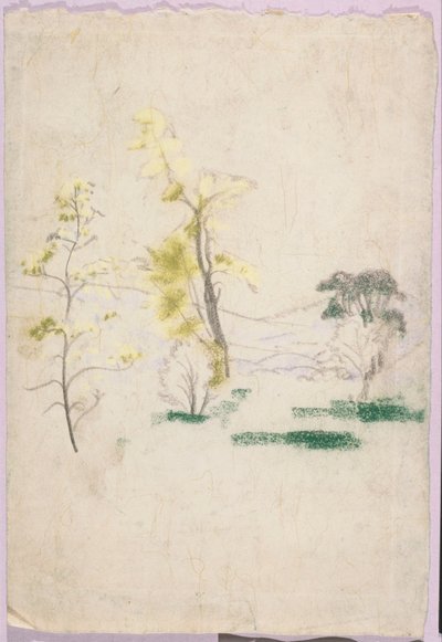 Landschaft mit drei einzelnen Bäumen aus A.B. Davies Buch, Ausgabe 33, 50 von Arthur Bowen Davies