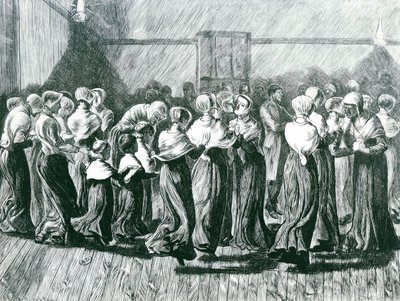 Shakers bei einem Treffen: der religiöse Tanz, Illustration aus The Graphic, veröffentlicht am 14. Mai 1870 von Arthur Boyd Houghton