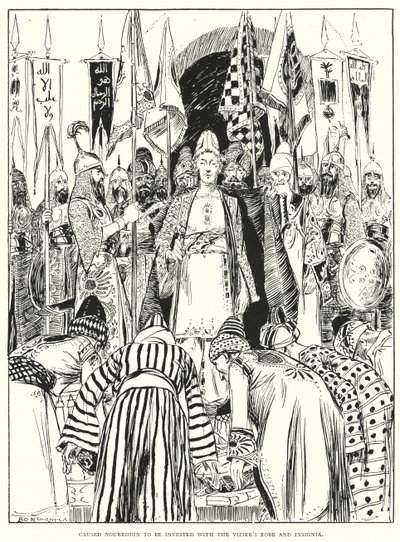Noureddin wurde mit dem Gewand und den Insignien des Wesirs bekleidet (Gravur) von Arthur David McCormick