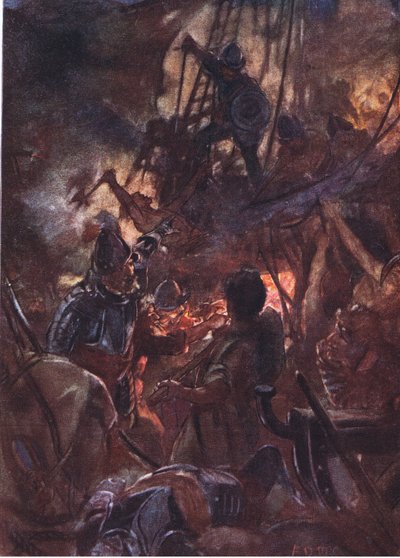 Heftig tobte die Schlacht und lange, Illustration aus Romance of History: The Netherlands, 1920er Jahre von Arthur David McCormick