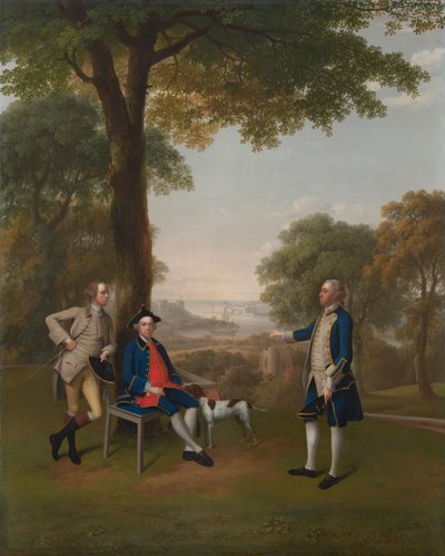 Arthur Holdsworth im Gespräch mit Thomas Taylor und Kapitän Stancombe am Fluss Dart von Arthur Devis