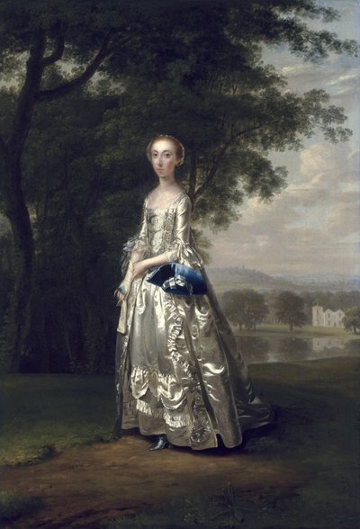 Porträt einer Dame in einer Landschaft von Arthur Devis