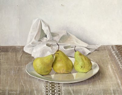 Drei Birnen auf einem Teller, Stillleben, 1990 von Arthur Easton