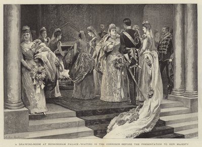 Ein Salon im Buckingham Palace, Warten im Korridor vor der Vorstellung bei Ihrer Majestät von Arthur Hopkins
