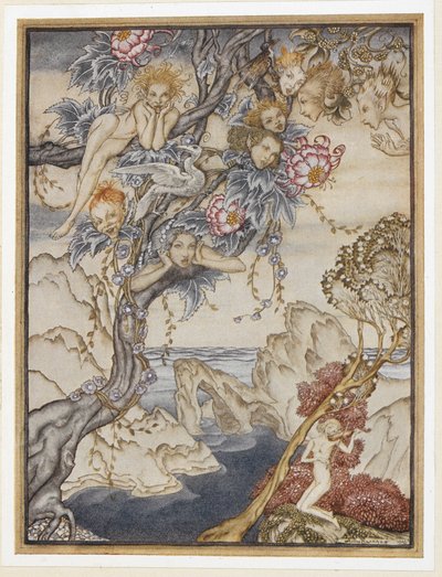AKT III: Szene II, Zeile 144 Die Insel ist voller Geräusche, Klänge und süßer Lüfte, die Freude bereiten und nicht schaden. von Arthur Rackham