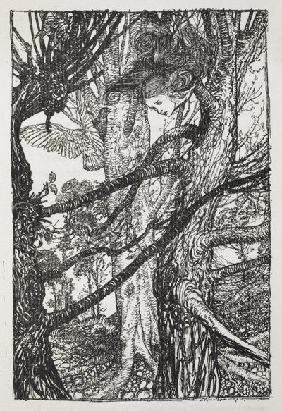 Alice als Schlange, die mit einer Taube spricht von Arthur Rackham