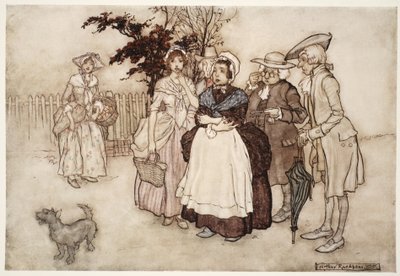 "Alle standen erstaunt.", aus Rip Van Winkle von Washington Irving, veröffentlicht 1910 von Arthur Rackham
