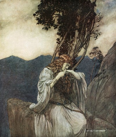 Brunnhilde küsst den Ring, den Siegfried bei ihr gelassen hat von Arthur Rackham