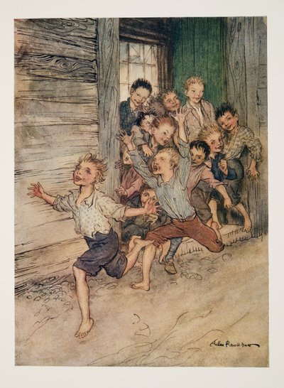 Hervorbrechend wie eine Legion junger Teufel, aus Die Legende von Sleepy Hollow von Washington Irving (1783 - 1859), veröffentlicht 1928 von Arthur Rackham
