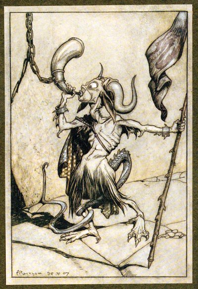 Bevor das Horn am Tor des Barbican-Turms geblasen wurde, 1907 von Arthur Rackham