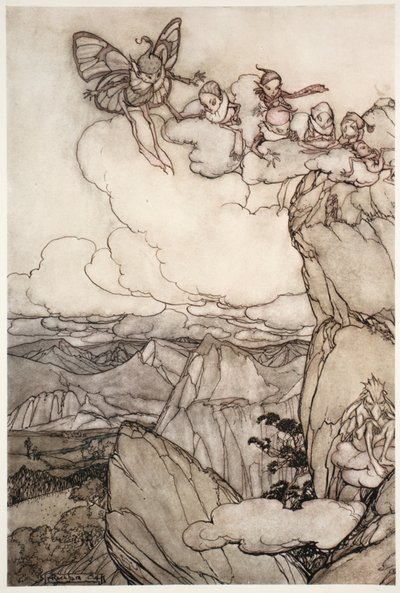 Feen in Bergen, aus Rip Van Winkle von Washington Irving, veröffentlicht 1910 von Arthur Rackham