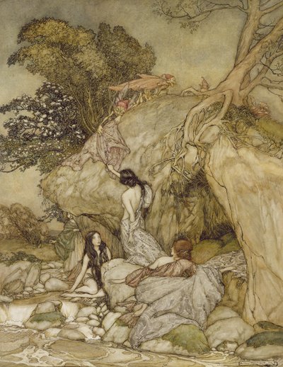 Mädchen an einem Bach, 1906 von Arthur Rackham
