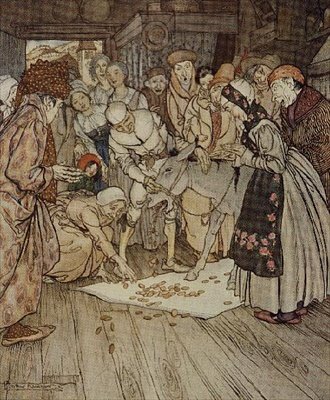 "Goldstücke fielen auf das Tuch" Illustration zu 