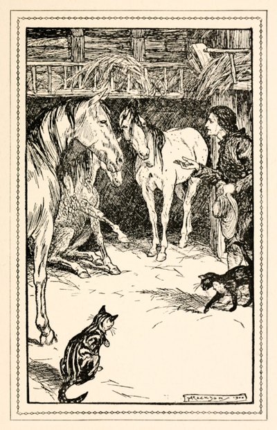 Gulliver hat die Ehre, von den Gästen seiner Herren befragt zu werden, aus Teil IV: Eine Reise ins Land der Houyhnhnms in Gullivers Reisen von Jonathan Swift von Arthur Rackham