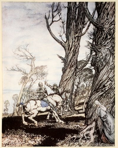 Wie Sir Launcelot den Ritter Sir Peris de Forest Savage tötete, der Damen, Fräuleins und Edelfrauen bedrängte, Illustration aus 
