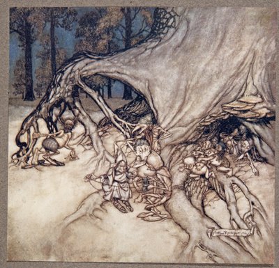 Wenn die bösen unter den Feen draußen sind, aus Peter Pan in Kensington Gardens von J M Barrie, veröffentlicht 1906 von Arthur Rackham
