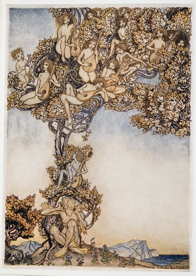 Manchmal werden tausend klingende Instrumente um meine Ohren summen, Illustration aus William Shakespeares Der Sturm, veröffentlicht 1926 von Arthur Rackham