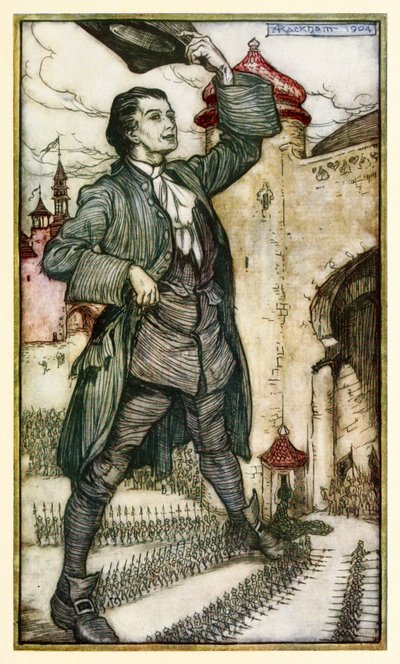 Der Kaiser von Lilliput inspiziert seine Truppen, aus Teil I: Eine Reise nach Lilliput in Gullivers Reisen von Jonathan Swift von Arthur Rackham