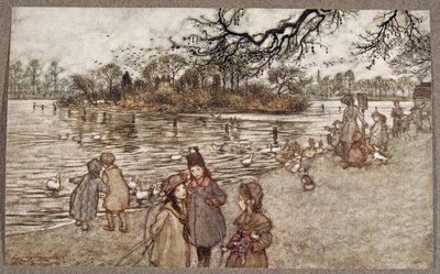 Die Insel, auf der alle Vögel geboren werden, die zu kleinen Jungen und Mädchen werden, aus Peter Pan in Kensington Gardens von J M Barrie, veröffentlicht 1906 von Arthur Rackham