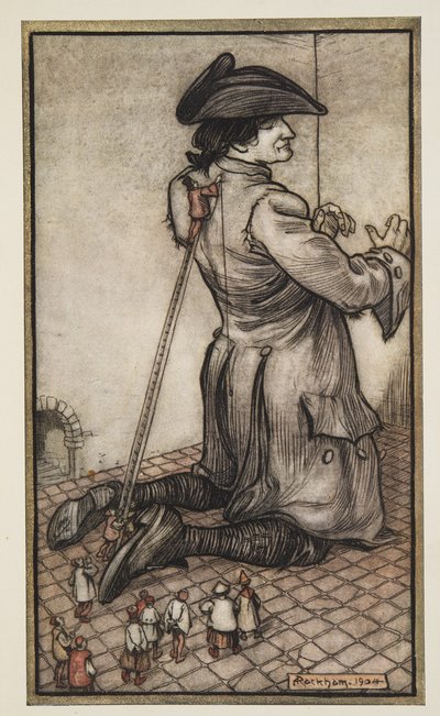 Die Lilliputanischen Schneider messen Gulliver für einen neuen Anzug, aus Gullivers Reisen von Jonathon Swift von Arthur Rackham