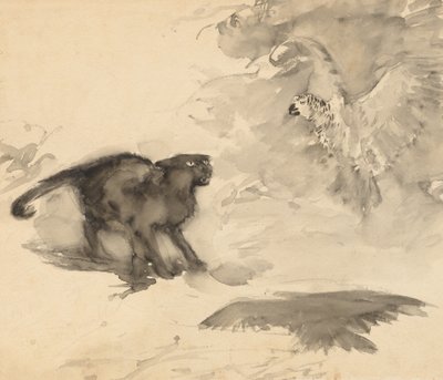 Der Papagei und die Katze (Skizze für "Gute Nacht" von Eleanor Gates) von Arthur Rackham