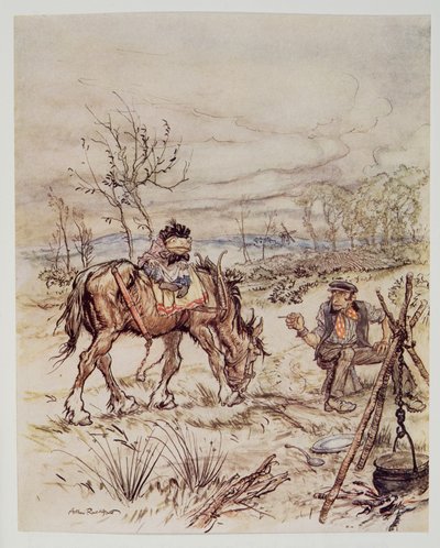 Der Zigeuner bemerkte beiläufig: Willst du dieses Pferd verkaufen?, aus Wind in den Weiden von Kenneth Grahame (1859 - 1932), veröffentlicht 1940 von Arthur Rackham
