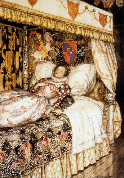 Die schlafende Prinzessin, Illustration von Arthur Rackham für das Märchen von Charles Perrault "Dornröschen" von Arthur Rackham