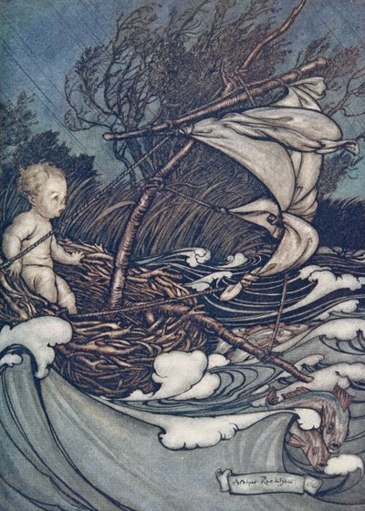 Es erhob sich ein mächtiger Sturm, und er wurde hin und her geworfen, aus Peter Pan in Kensington Gardens von J M Barrie, veröffentlicht 1906 von Arthur Rackham
