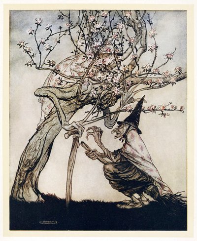 Baum von mir! O Baum von mir! Hast du mein unartiges kleines Mädchen gesehen?, aus Englische Märchen, 1922 von Arthur Rackham