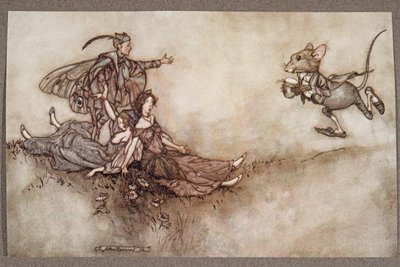 Wandblumensaft ist gut, um Tänzer wiederzubeleben, die in Ohnmacht fallen, aus Peter Pan in Kensington Gardens von J. M. Barrie (1860 - 1937), veröffentlicht 1906 von Arthur Rackham