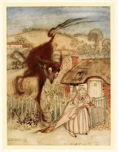 Nun! kicherte sie, ich habe Glück!, aus Englische Märchen, veröffentlicht 1922, Farblithographie von Arthur Rackham