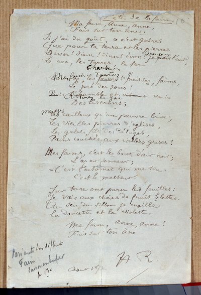 Manuskript des Gedichts „Les fêtes de la faim“ von Arthur Rimbaud, August 1872. Charleville, Musée Rimbaud von Arthur Rimbaud