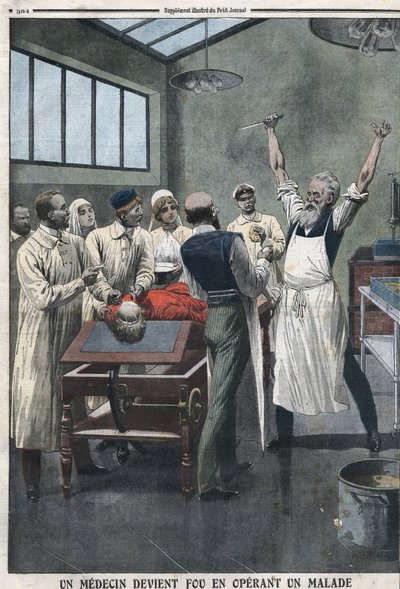 Ein Chirurg wurde verrückt, als er einen Patienten in einem Krankenhaus in Razomin, Chita, Russland operierte von Artist Unknown