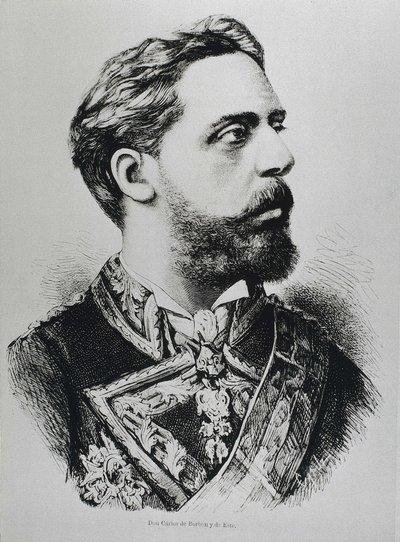 CARLOS VII, Carlos Maria de los Dolores de Borbon y Austria-Este (1848-1909). Karlistischer Thronprätendent von Spanien als Carlos VII. Spanien. Karlismus. Charles VII, karlistischer Thronprätendent. Veröffentlicht in „La ilustracion Espanola y Americana“. von Artist Unknown