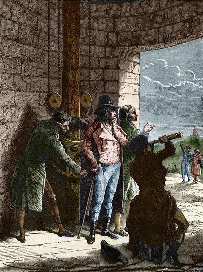 Claude Chappe, französischer Ingenieur, experimentiert mit dem Lufttelegraphen von Ménilmontant nach Saint-Martin-du-Tertre von Artist Unknown