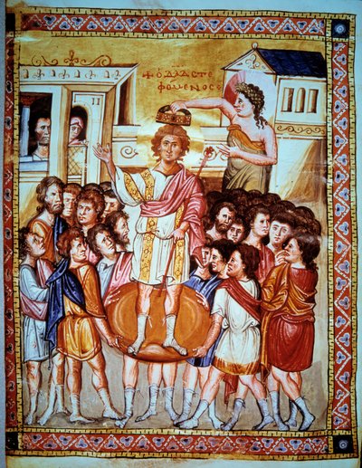Krönung von König David (1015 - 975 v. Chr.), König von Israel. Miniatur im "Psaltier de Paris" Folio 6v von Artist Unknown