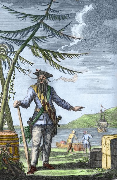 Edward "Blackbeard" Teach (1680? - 1718) - Kapitän Edward Teach (Thatch) genannt Barbenoire (Black Beard oder Blackbeard) von Artist Unknown