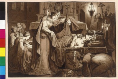 Kaiserin Anna hüllt den im Schottenkloster aufgebahrten Leichnam König Ottokars in ein Leichentuch von Artist Unknown