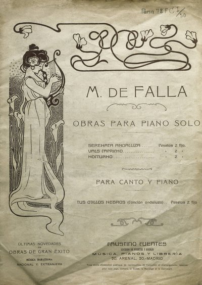 FALLA, Manuel de (1876-1946). Spanischer Komponist und Pianist. Werke für Klavier solo und für Klavier und Stimme. Herausgegeben in Madrid. von Artist Unknown
