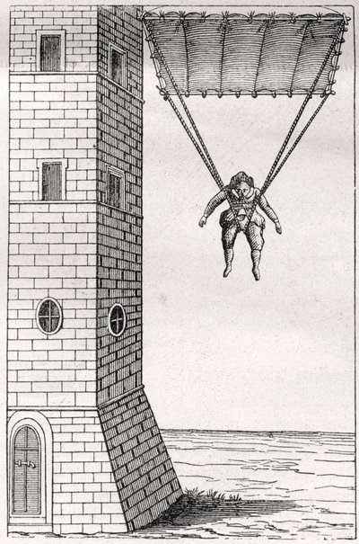Homo Volans - Der Fallschirm erfunden von Fausto Veranzio von Artist Unknown