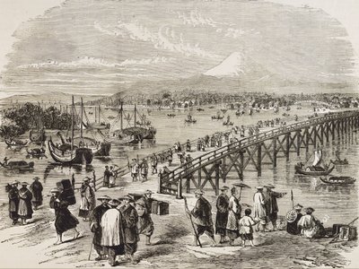 Japan (19. Jahrhundert). Stadt Edo, durchquert vom Toniak-Fluss. (Stich) von Artist Unknown